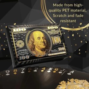 wish it have it Dollar Black Gold Playing Cards, Waterproof PET Material, 8.7 x 5.7 cm, Multicolour