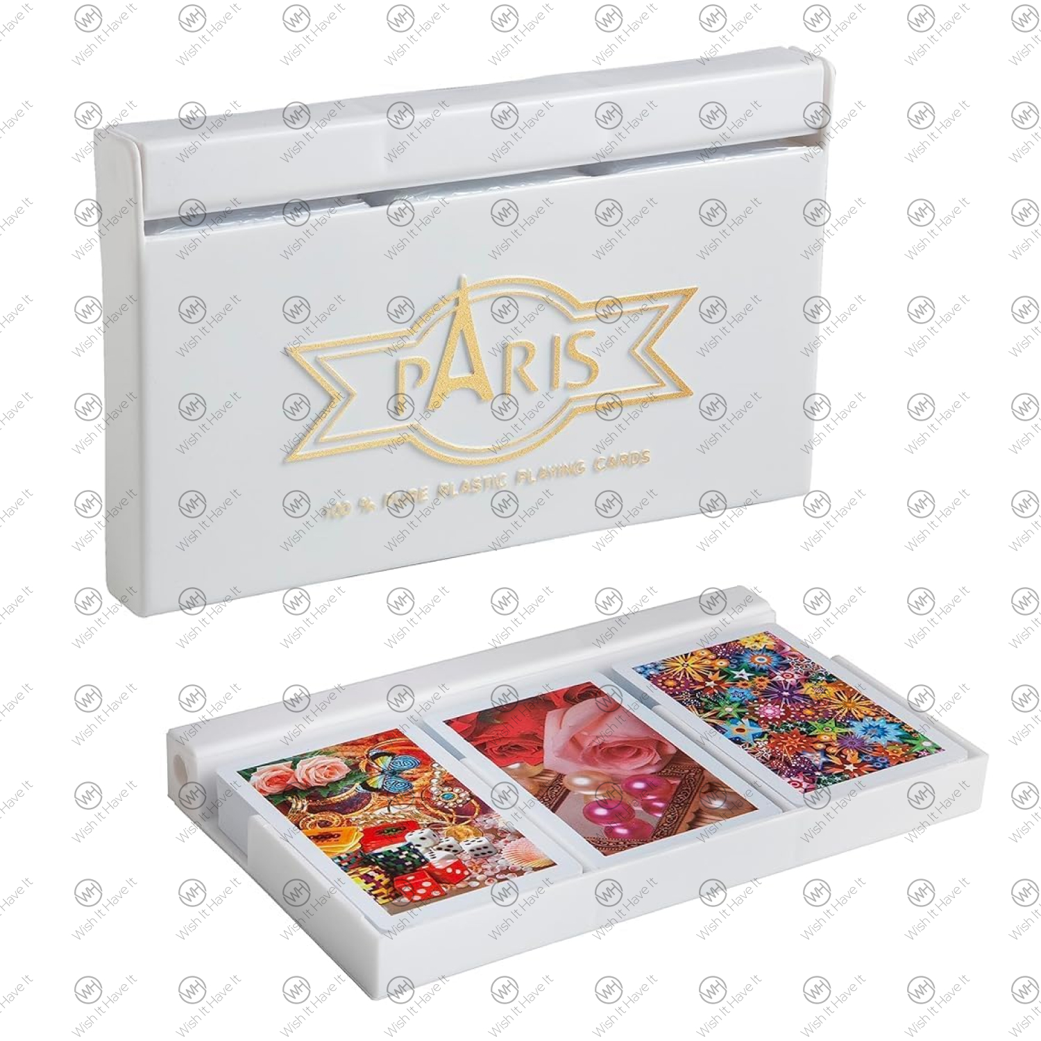 Paris Plastic Playing Cards (Set of 3), Multicolor Cards Packed in a Three Piece White PVC Container || Size 19.5x12.5x3